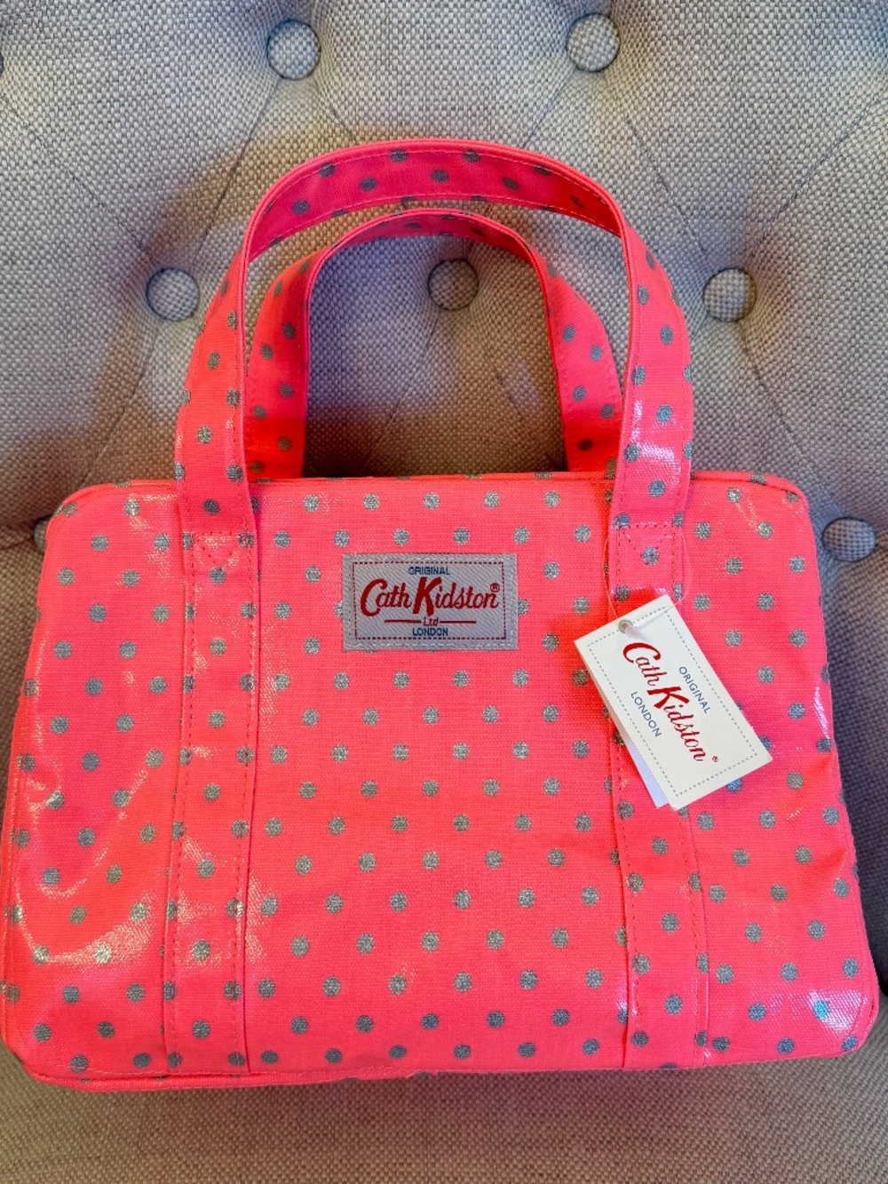 CATH KIDSTON Hot Pink with Gray Polka Dots Mini Tote NEW